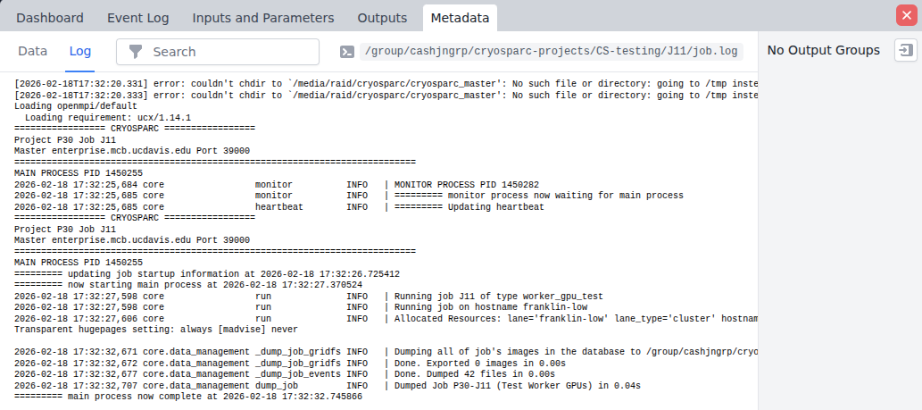 cryosparc log output
